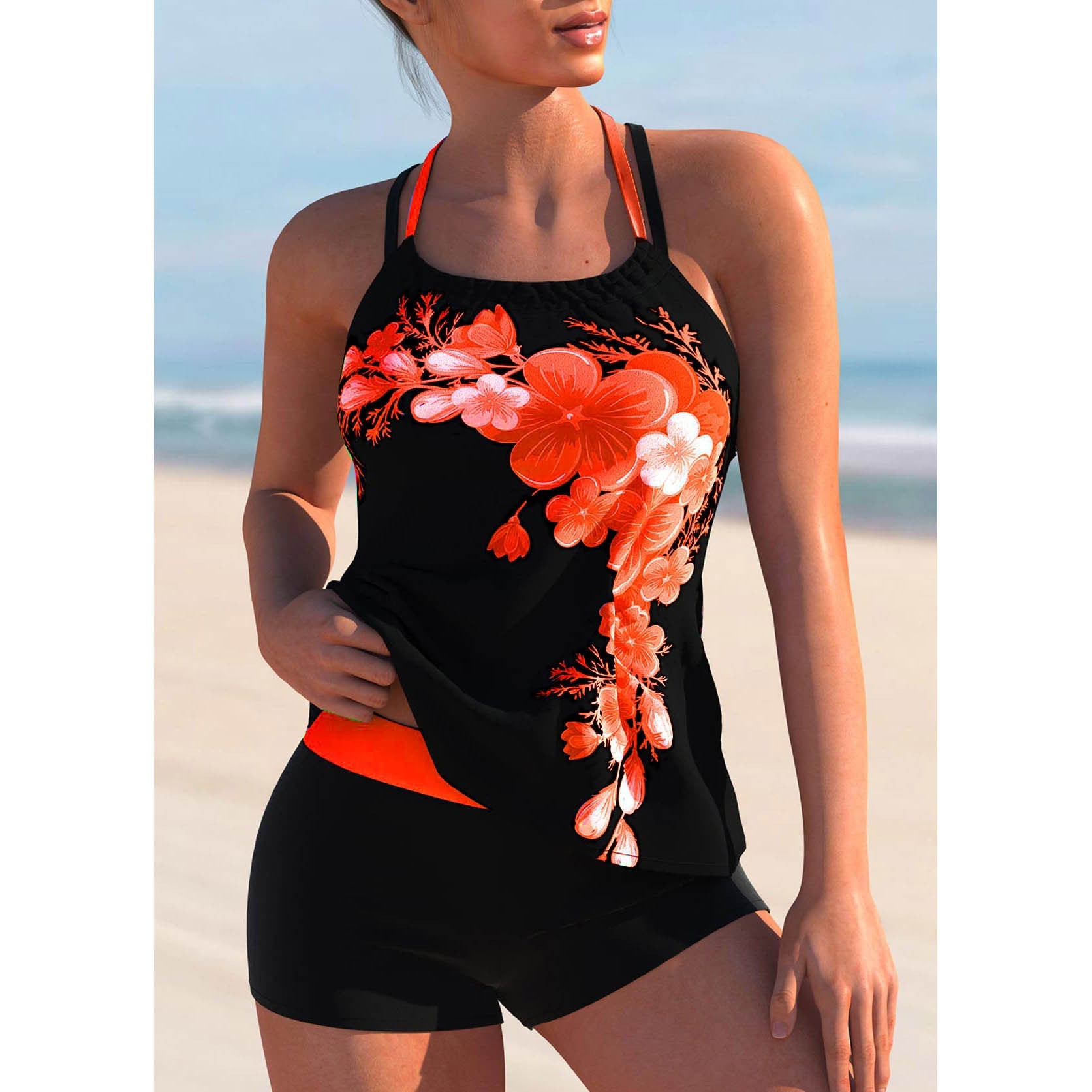 Plus Size Bikini Swimsuit - Two Piece Color Block Swimwear
