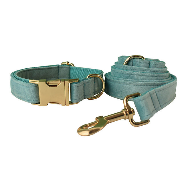 Lake Green Flannel Gold Buckle Dog Collar Double Layer