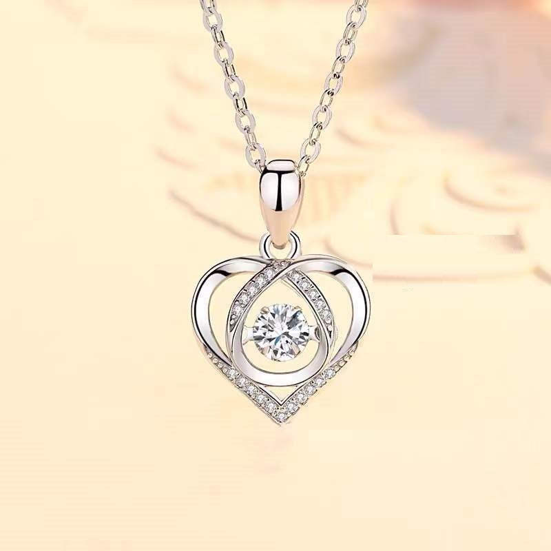 Collar de plata S925 con colgante de corazón que late, collar de lujo con diamantes de imitación para mujer, regalo de joyería para el Día de San Valentín
