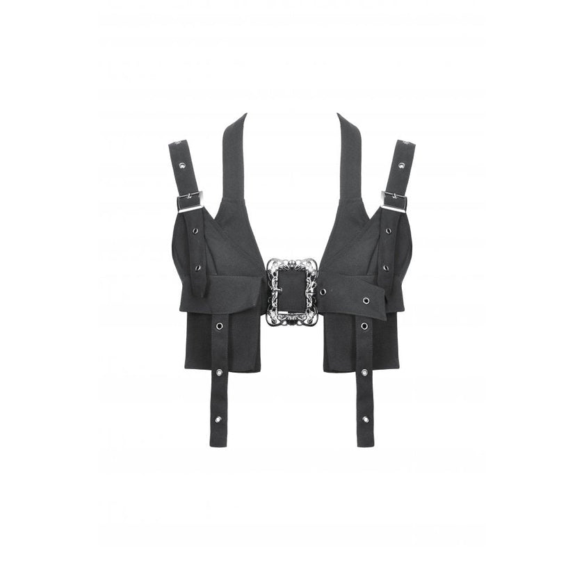 Dark in Love Evangeline Buckled Utility Crop Top in Black