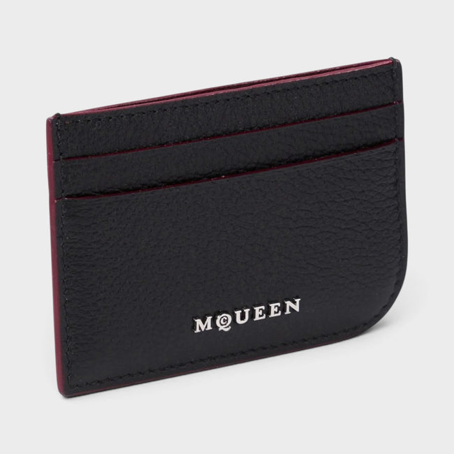 Porte-cartes à logo en cuir noir