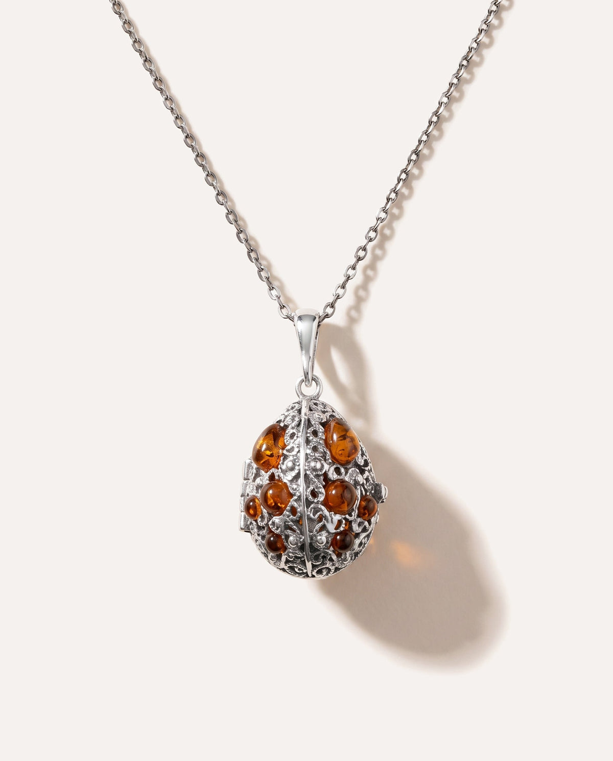 Fabergé Inspired Amber Egg Locket Necklace