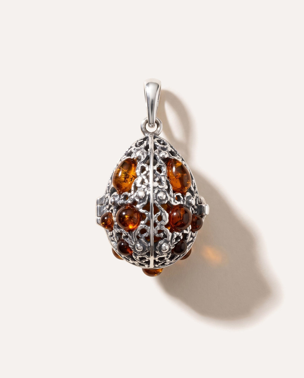 Fabergé Inspired Amber Egg Locket Necklace