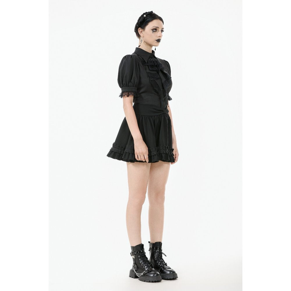 Dark in Love Viktoria Lace Ruffle Gothic Blouse in Black