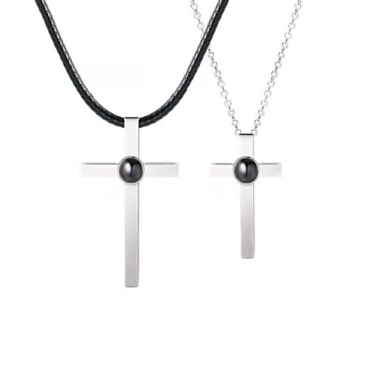 Collar cruzado de acero de titanio para parejas, colgante de proyección 520, regalo de San Valentín para novio