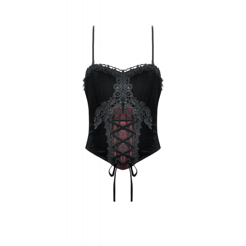 Dark in Love Gothic Black & Red Velvet Lace Corset