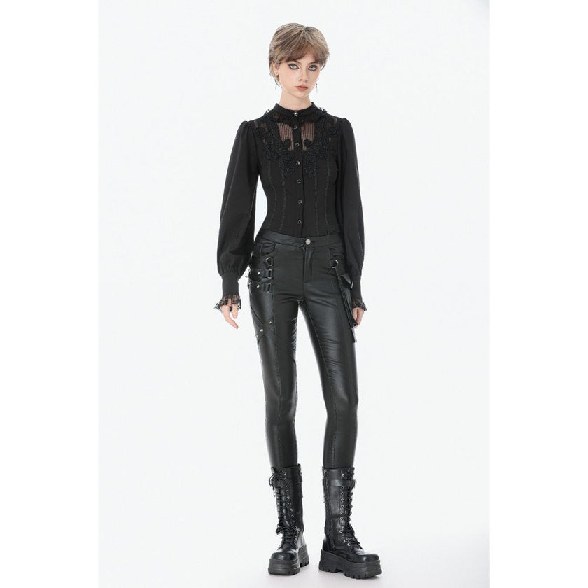 Dark in Love Punk Leather-Look Strap Detail Trousers