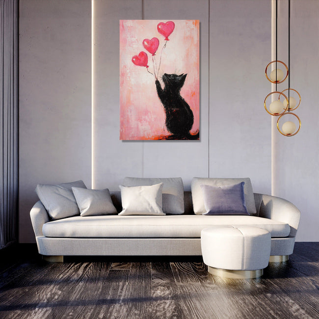Valentine’s Black Cat Balloon Canvas
