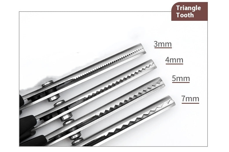 Tijeras de sastre con dientes de perro triangulares, dentadas, de encaje hecho a mano, para corte de ondas en forma de arco