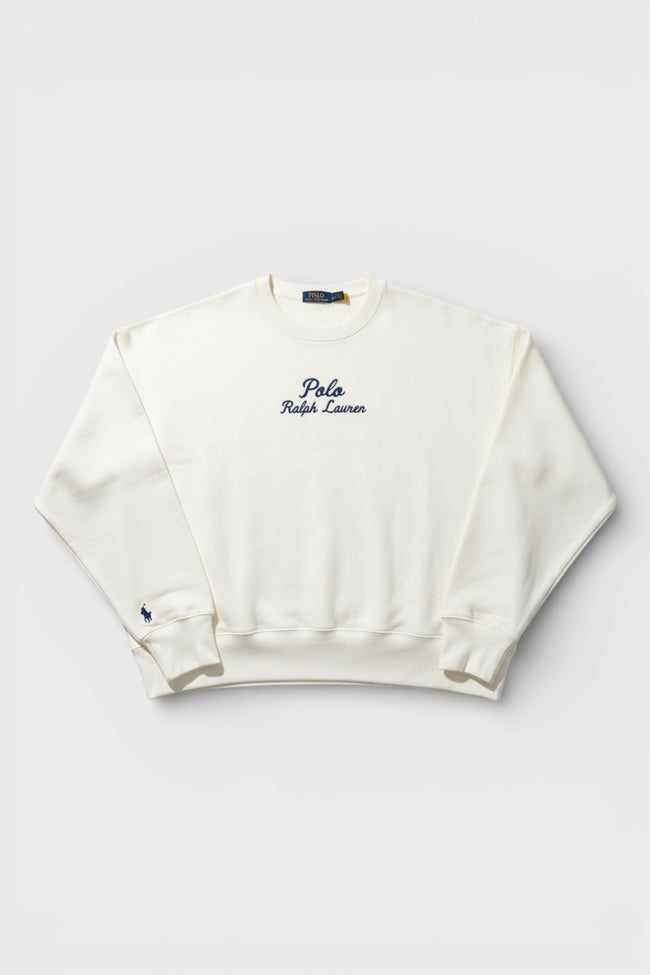 Felpa girocollo in pile con logo ricamato Polo Ralph Lauren bianca