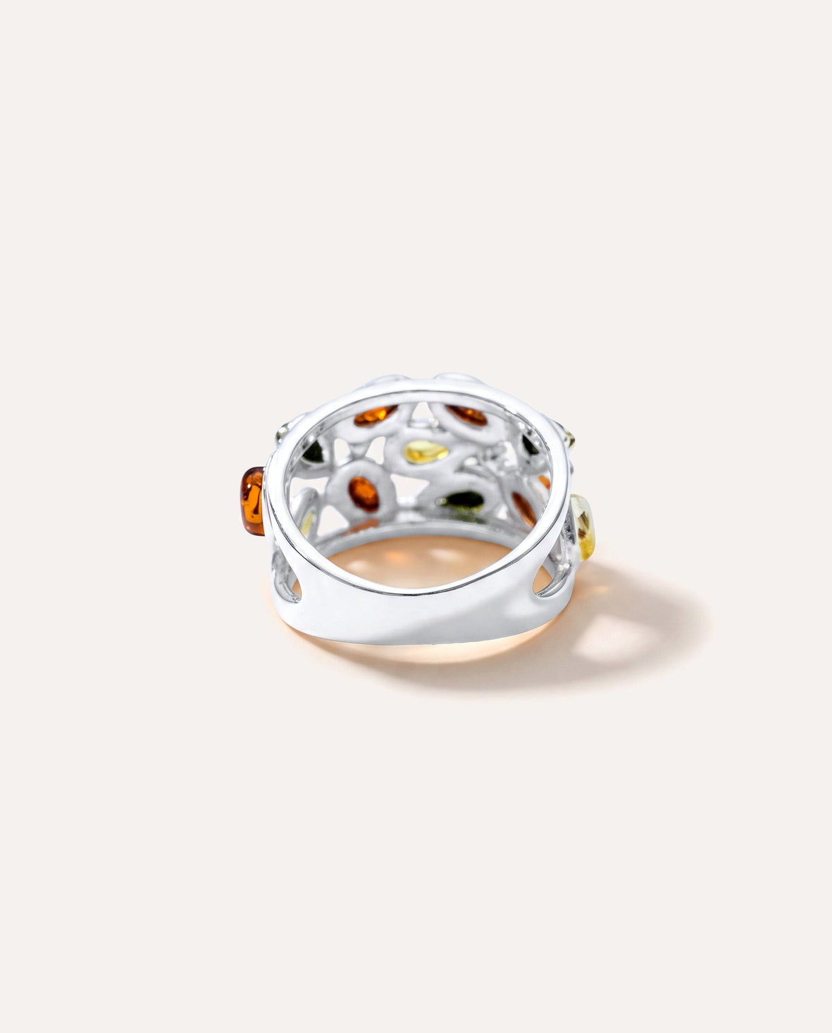 Floral Multicolour Amber Cuff Ring