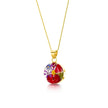 Mixed Flower Round Pendant Necklace - Gold plated Silver