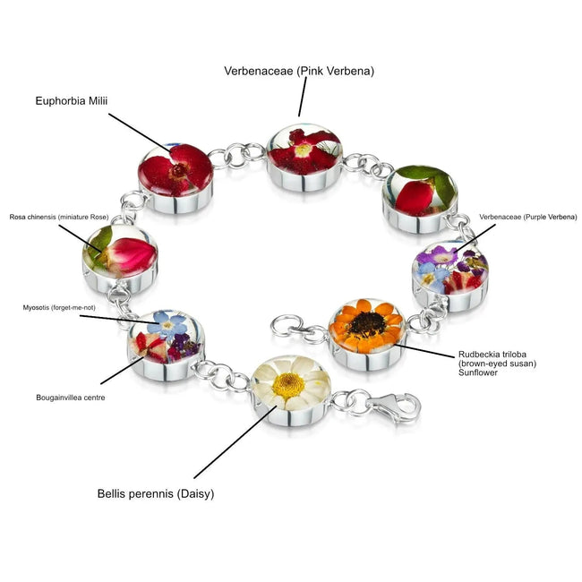 Multi Flower Round Charm Bracelet