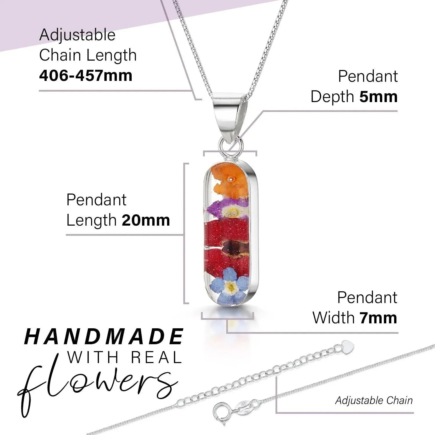 Mixed Flower & Poppy Oval Pendant Necklace