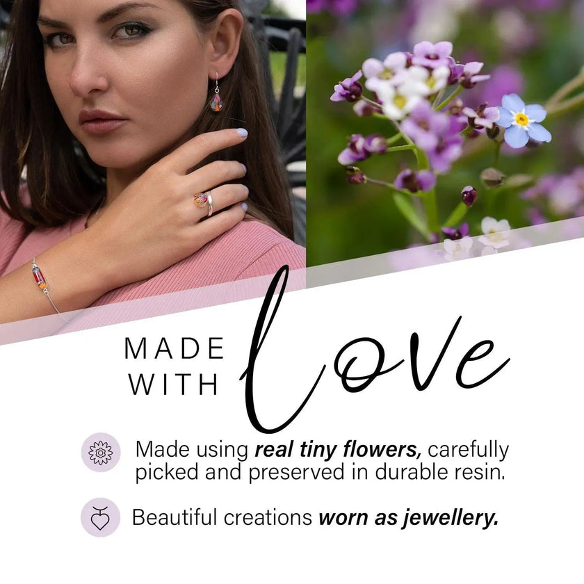 Mixed Flower & Poppy Oval Pendant Necklace