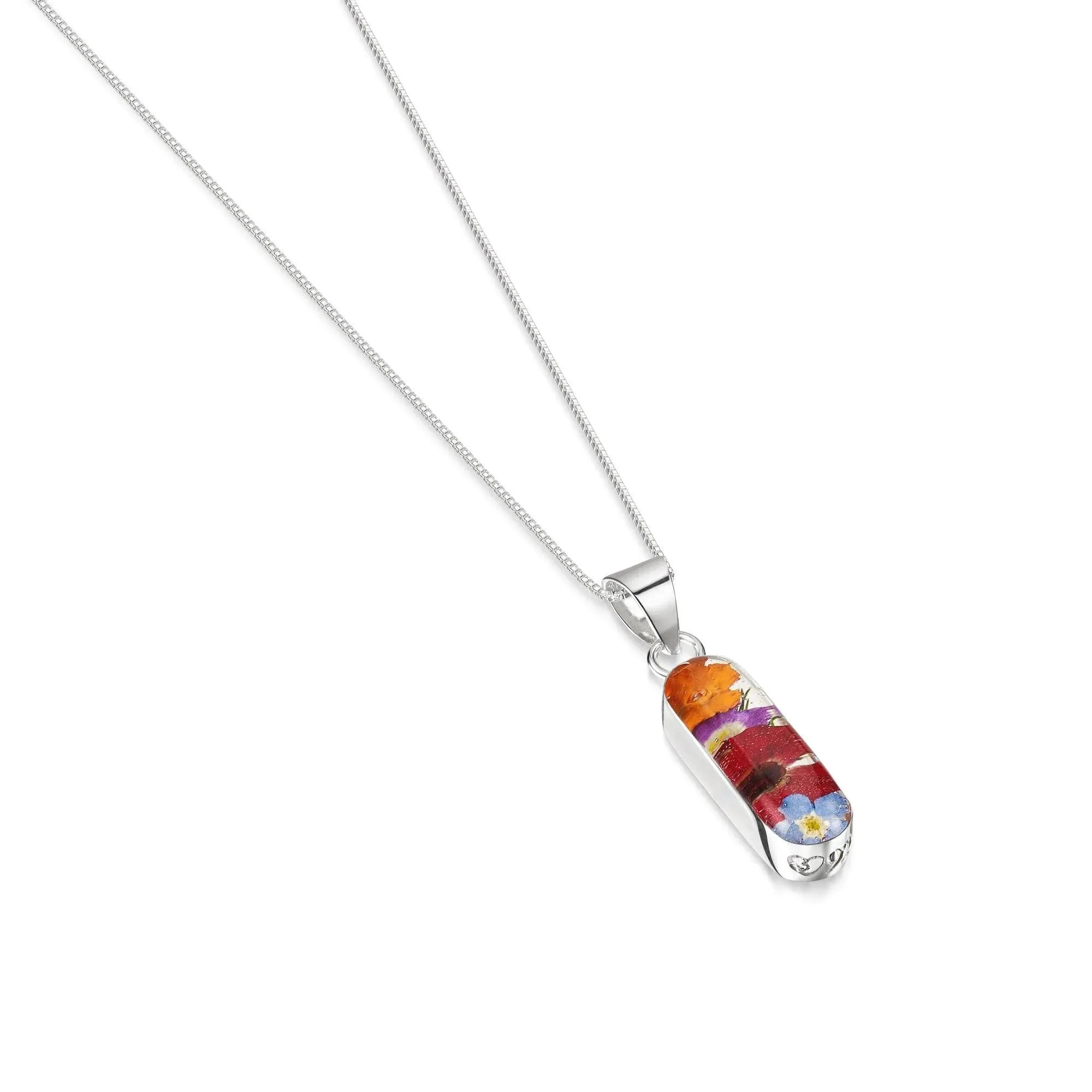 Mixed Flower & Poppy Oval Pendant Necklace