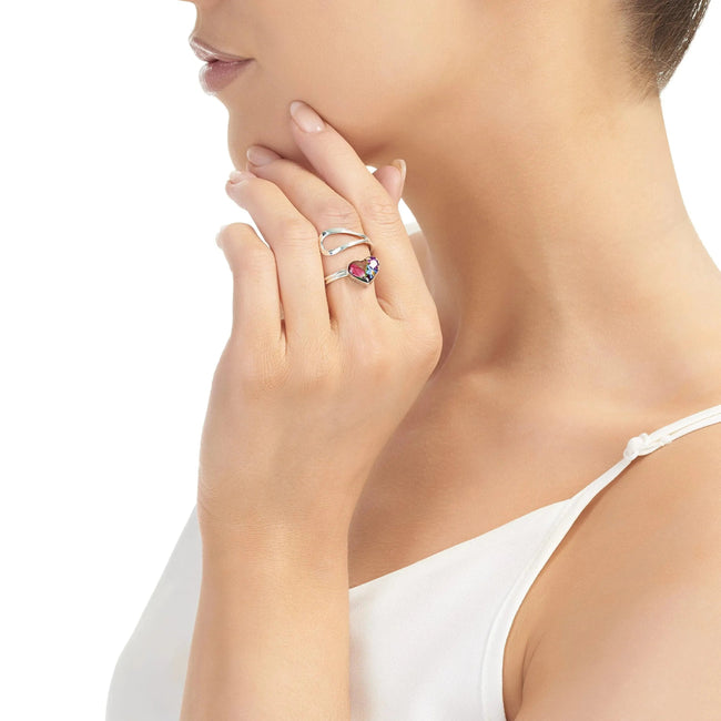 Mixed Flower Heart Ring - Adjustable