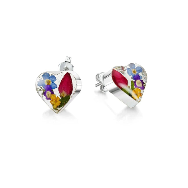 Mixed Flower Heart Stud Earrings