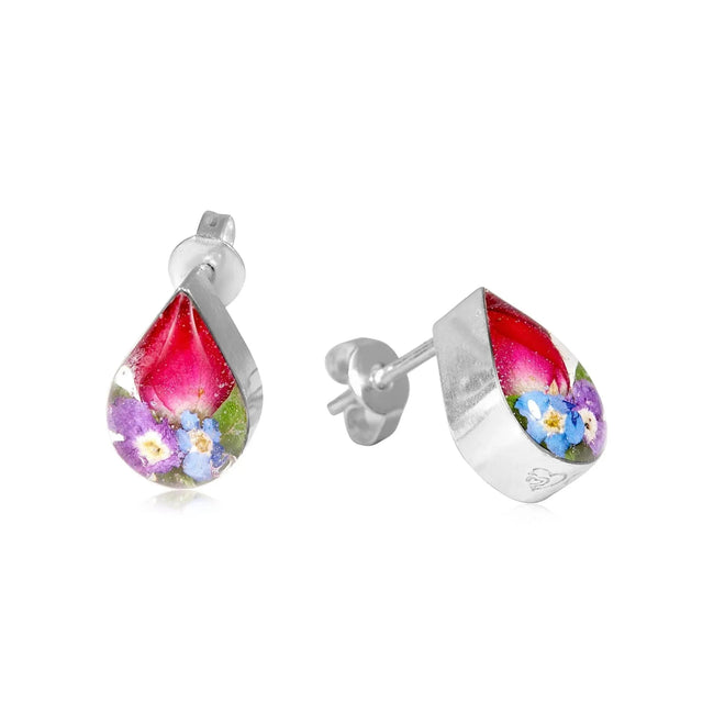 Mixed Flower Teardrop Stud Earrings