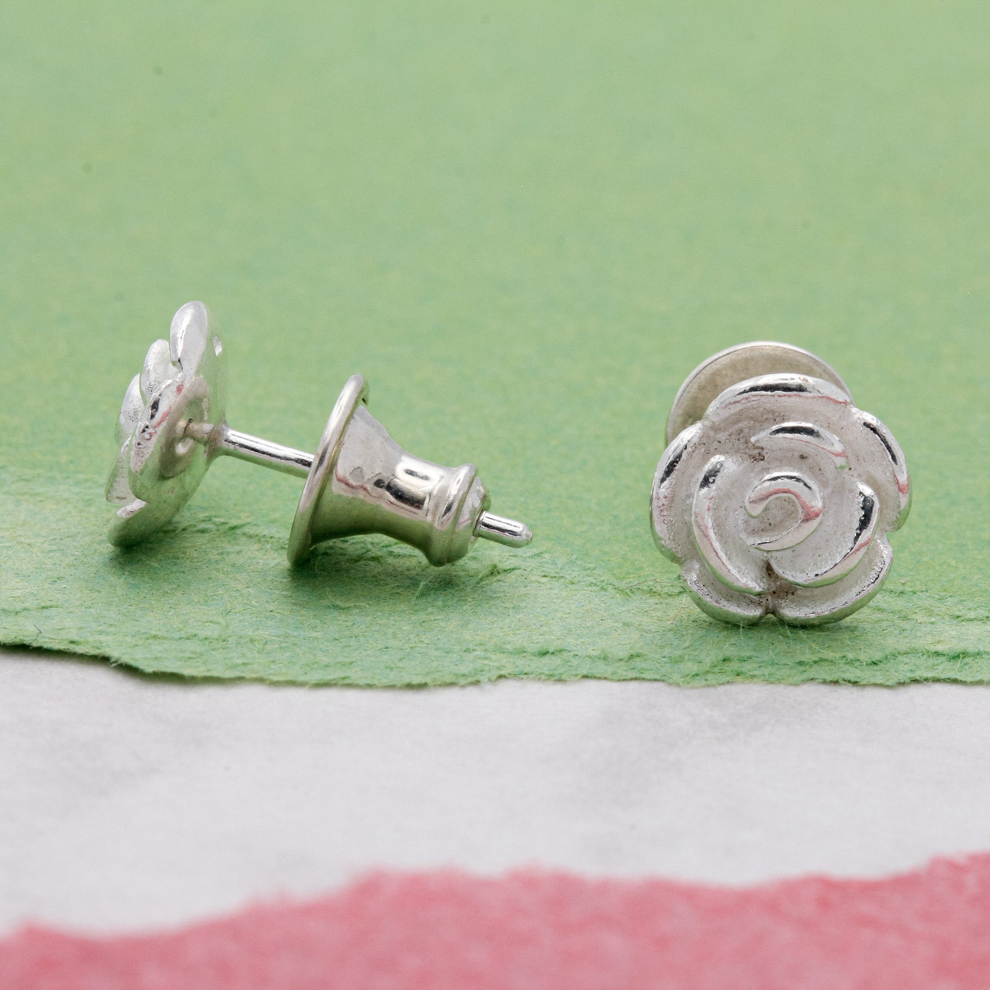Rose Flower Silver Stud Earrings