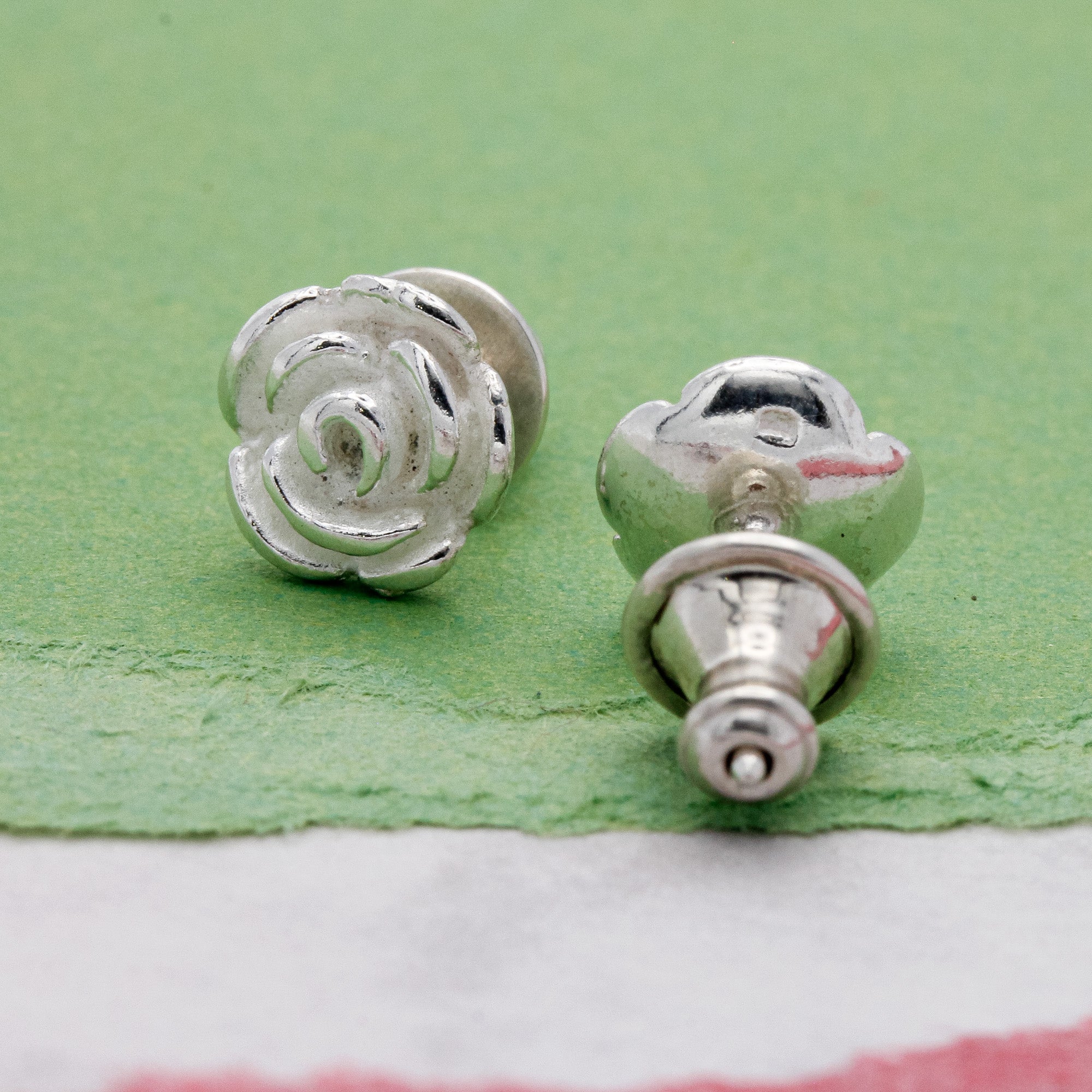 Rose Flower Silver Stud Earrings