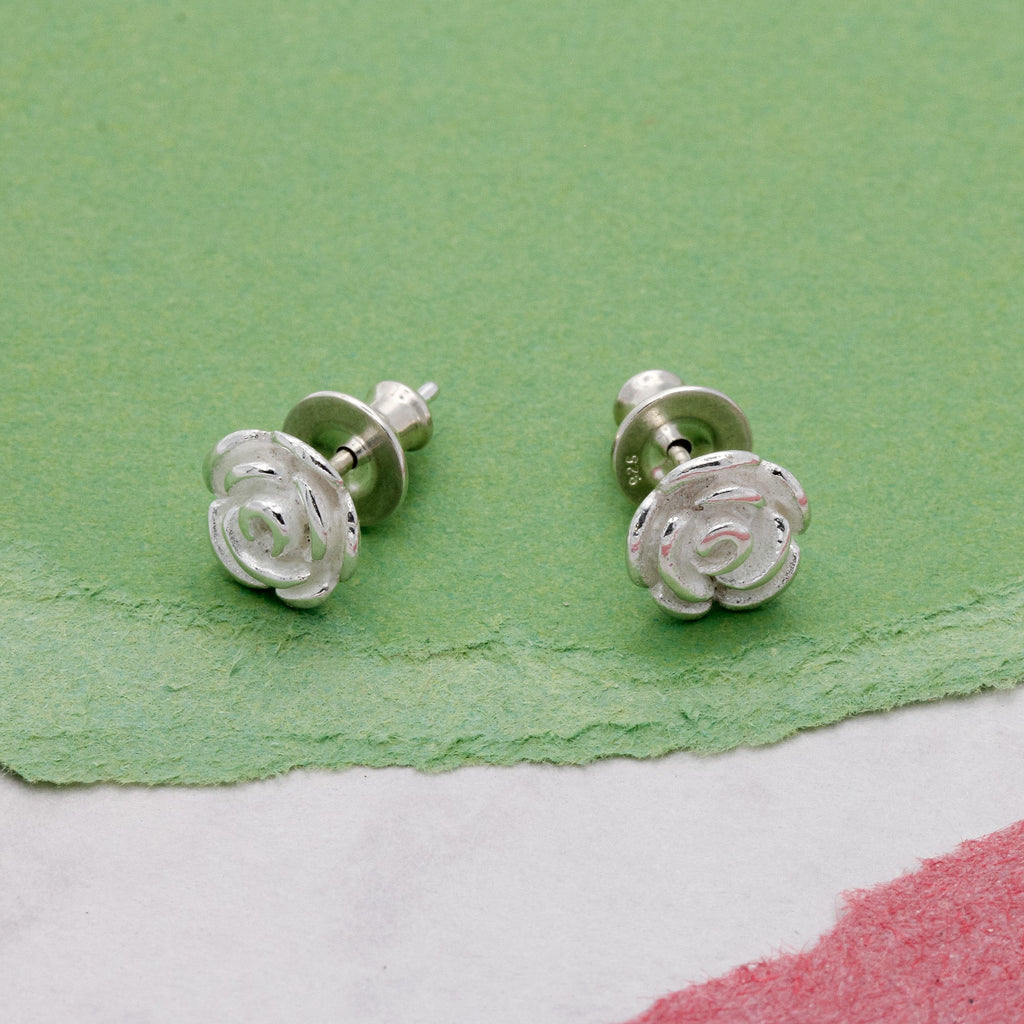Rose Flower Silver Stud Earrings