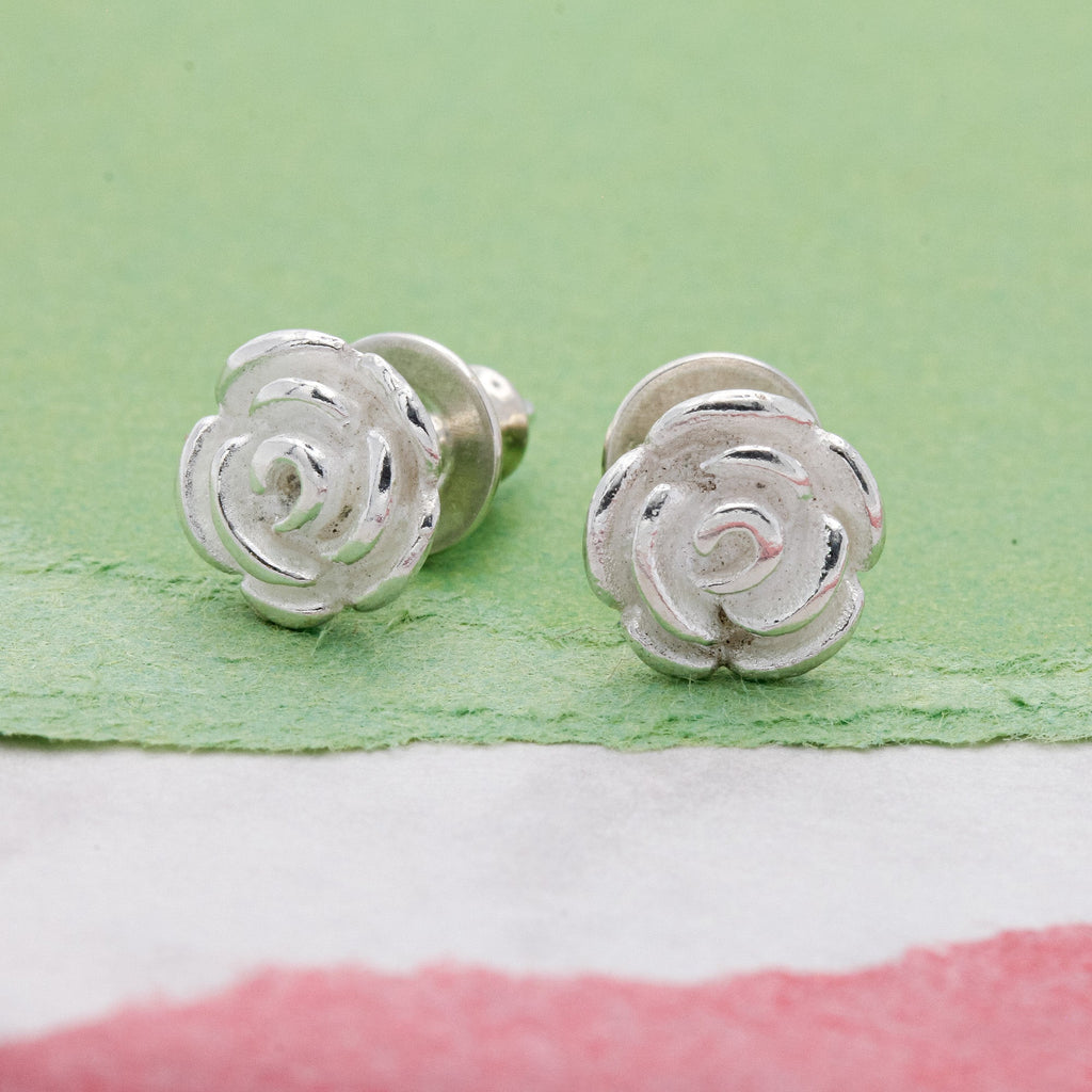 Rose Flower Silver Stud Earrings