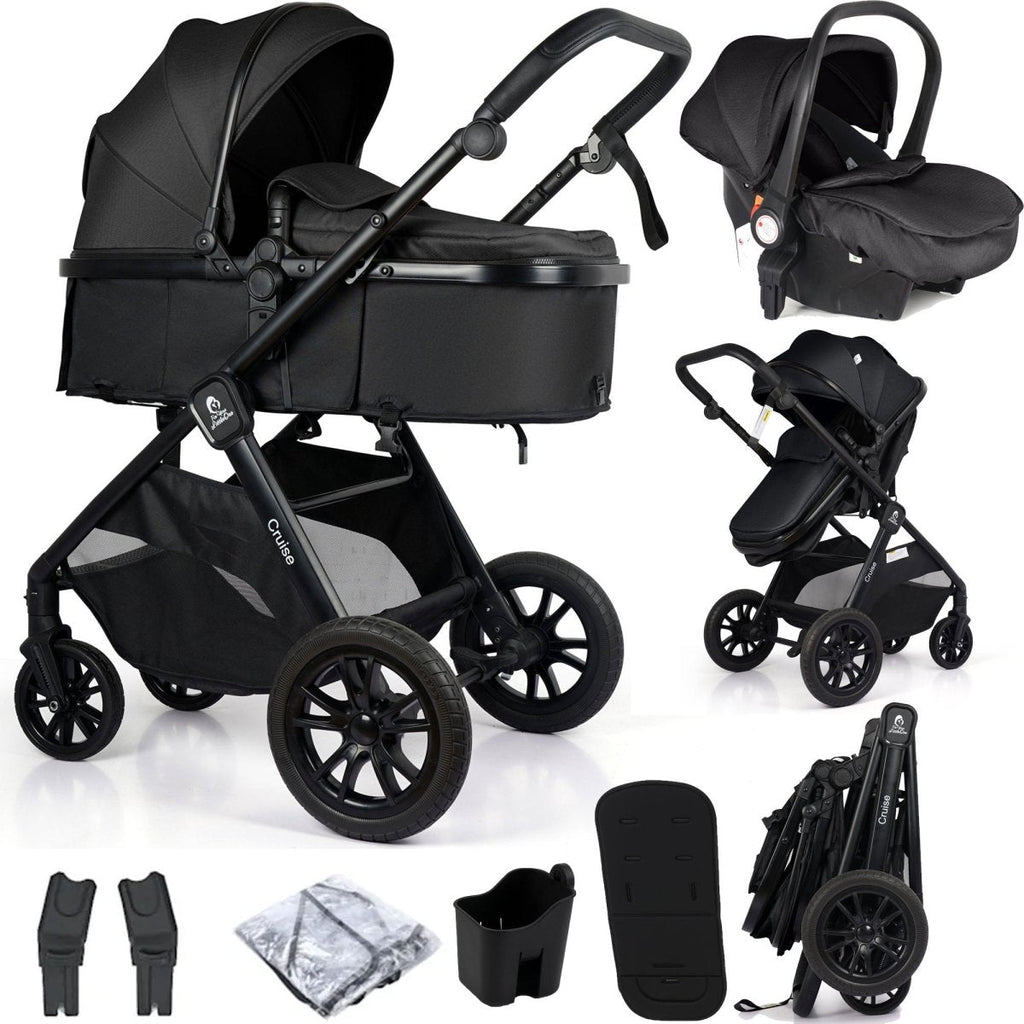 For Your Little One Cruise 3 In 1 Travel System With i-Size Car Seat - Eclipse Black (Free Cupholder / Seat Liner Included!)
