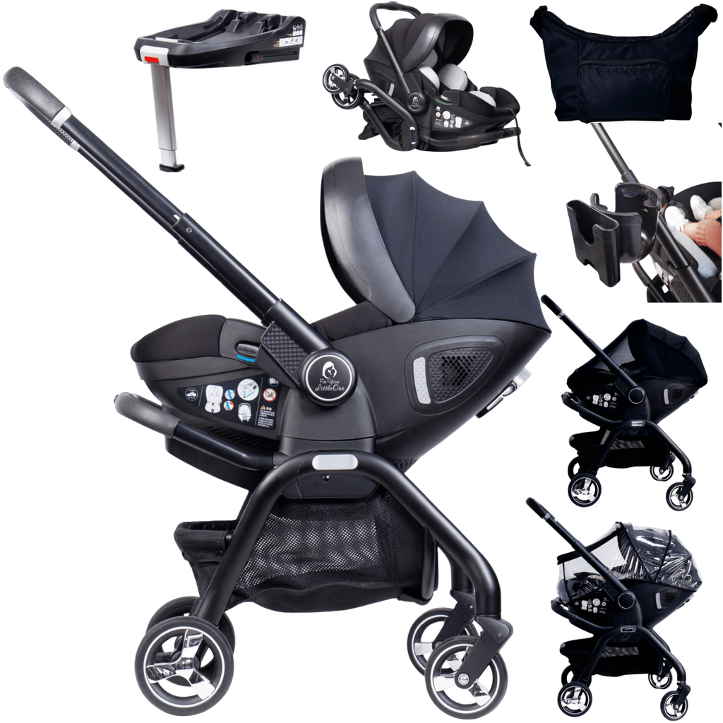 For Your Little One Qubi Infant Car Seat & Stroller 7 Piece Bundle - Eclipse Black