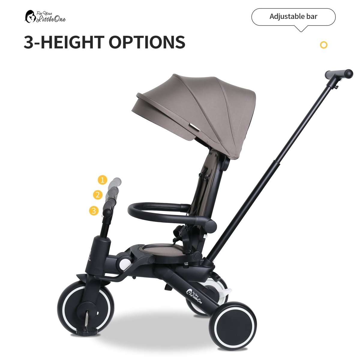 Foryourlittleone Xplor Plus 6 in 1 Foldable Trike - Grey Olive (10m-5y)