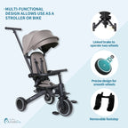 Foryourlittleone Xplor Plus 6 in 1 Foldable Trike - Grey Olive (10m-5y)