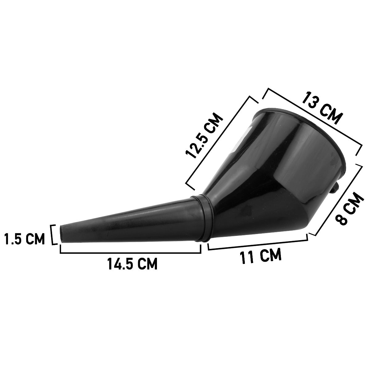Angled Car Fuel Funnel with Filter, Black