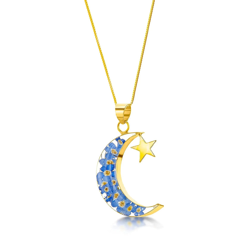 Forget-Me-Not Moon & Star Pendant Necklace