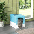 PawHut Hooded Cat Litter Box, Portable Pet Toilet, with Scoop, Front Entry - Light Blue