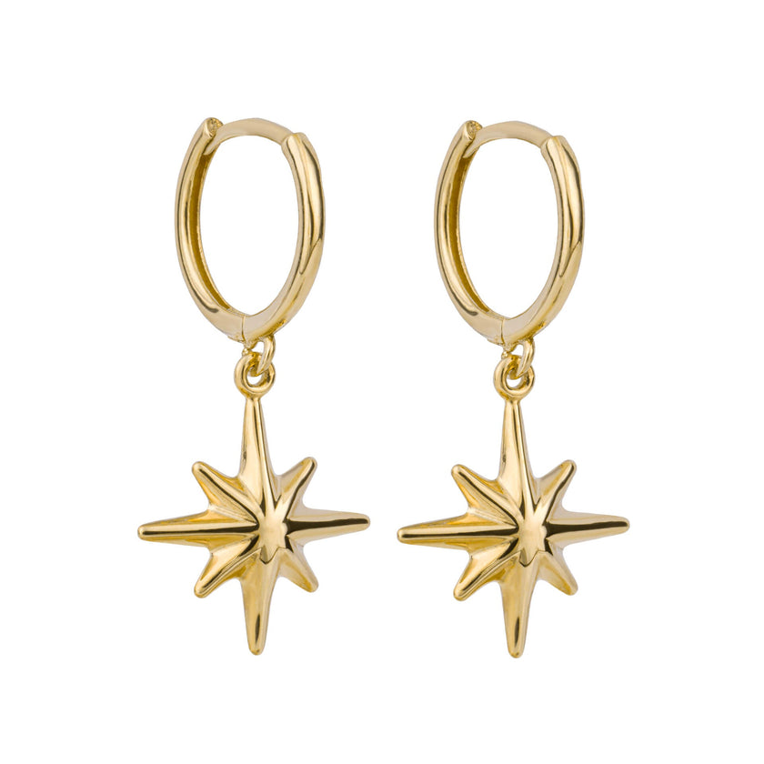 Elements Gold Starburst Charm Hoop Earrings