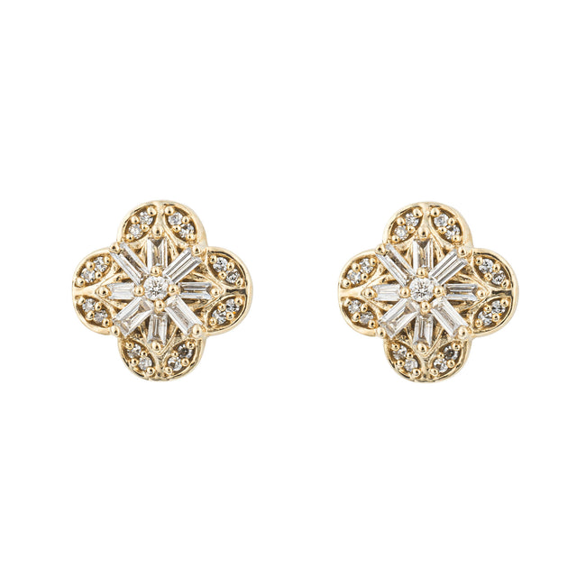 Elements Gold Flower Stud Earrings with Diamond