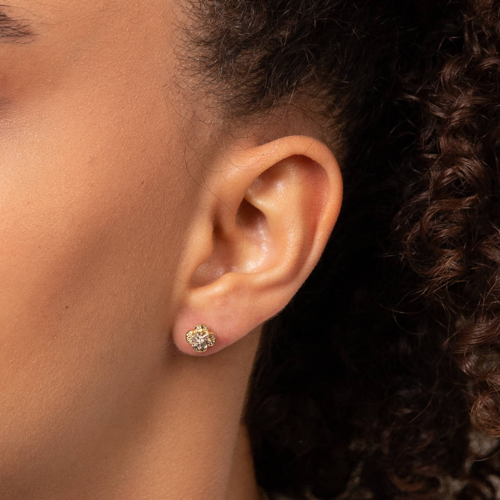 Elements Gold Flower Stud Earrings with Diamond