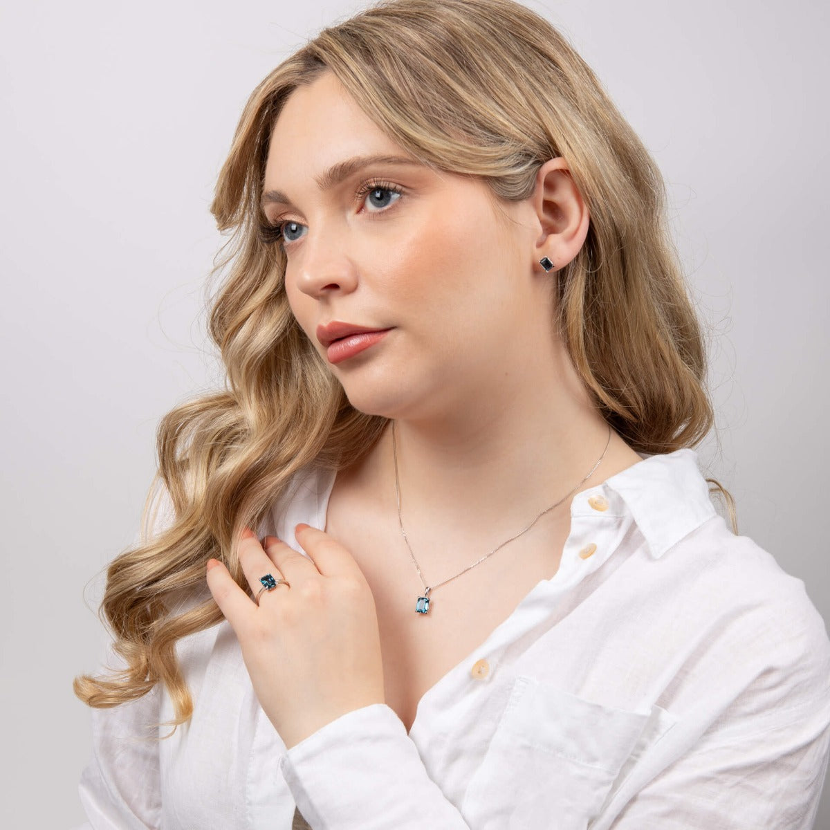 Elements Gold Rectangle London Blue Topaz Earrings