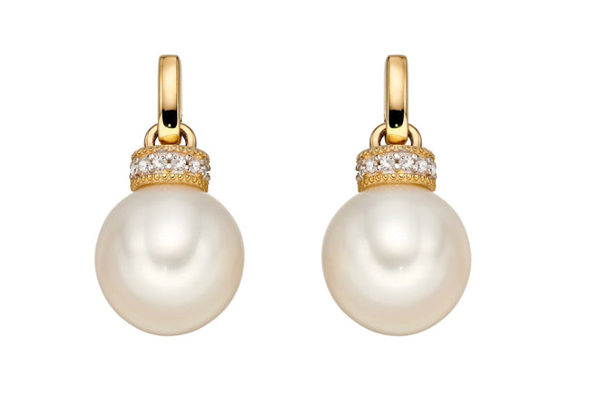 Elements Gold Freshwater Pearl Earrings with Diamond Set Top