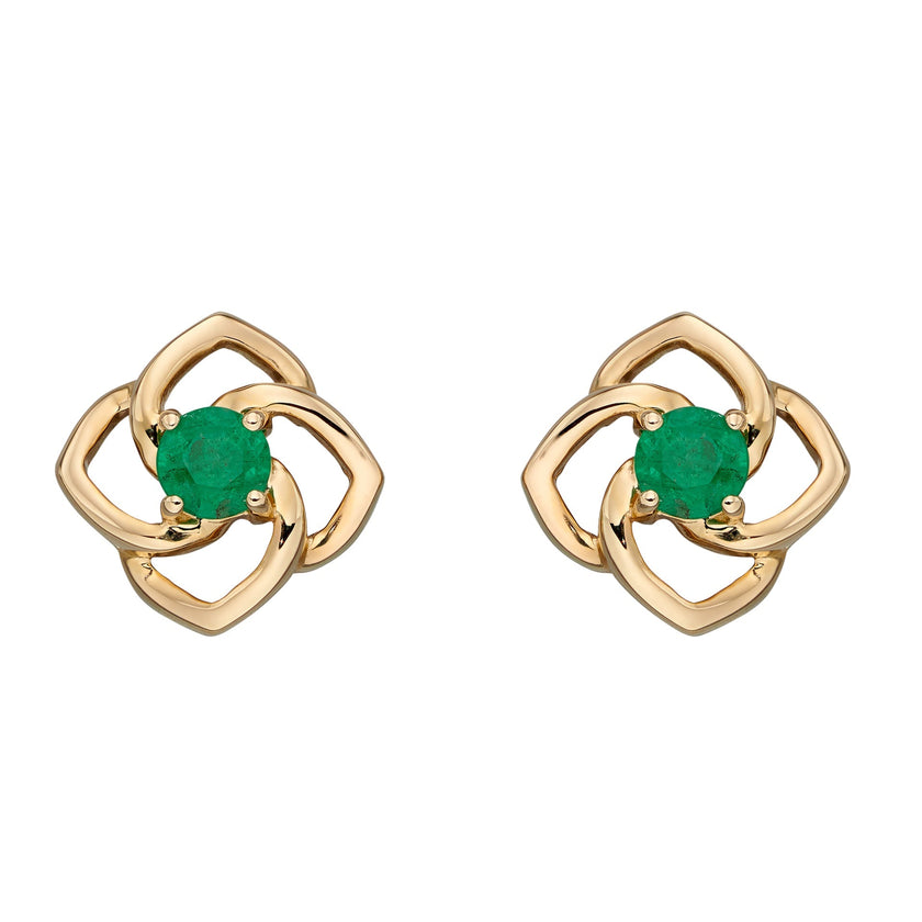 Elements Gold Cut Out Flower Stud Earrings with Emerald