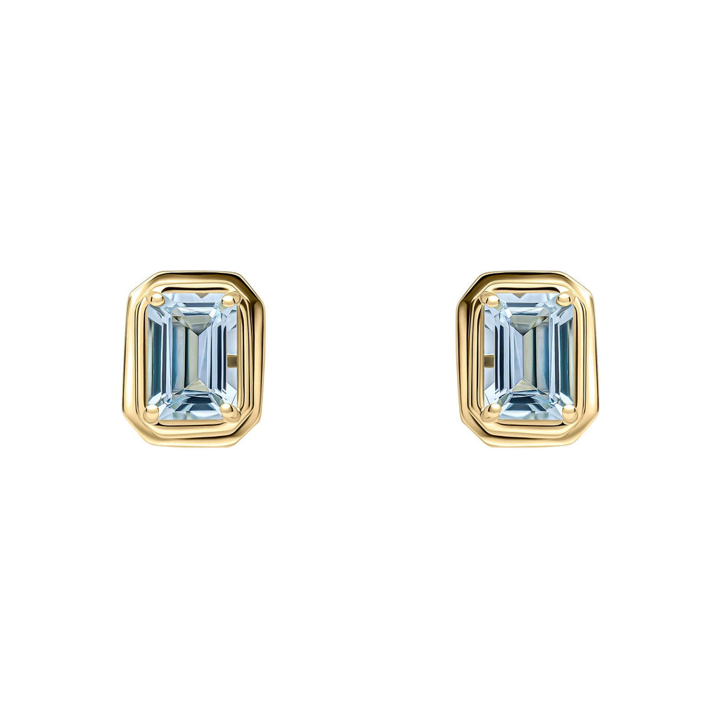 Elements Gold Elongated Octagon Aquamarine Stud Earrings