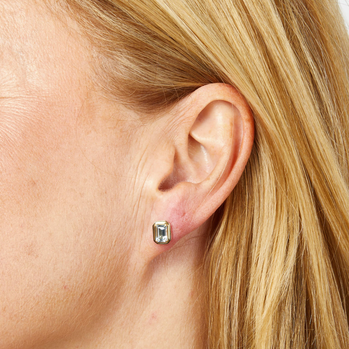 Elements Gold Elongated Octagon Aquamarine Stud Earrings