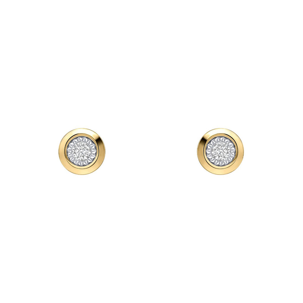 Elements Gold Rounded Bezel Diamond Stud Earrings
