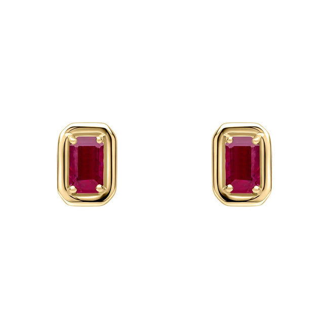 Elements Gold Chunky Border Precious Stone Stud Earrings