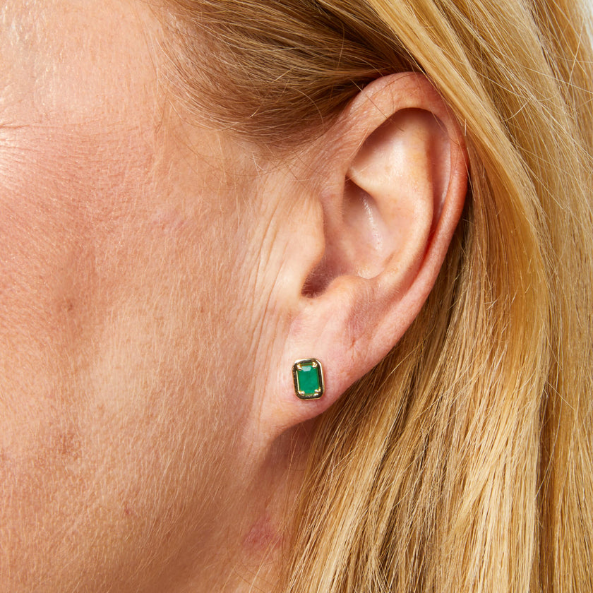 Elements Gold Chunky Border Precious Stone Stud Earrings