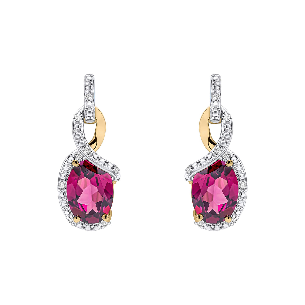 Elements Gold Elegant Twist Garnet Drop Earrings
