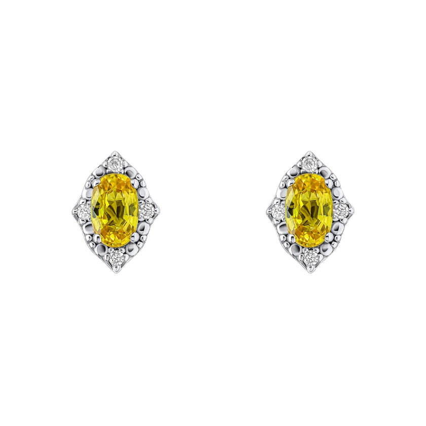 Elements Gold Oval Sapphire and Diamond Stud Earrings
