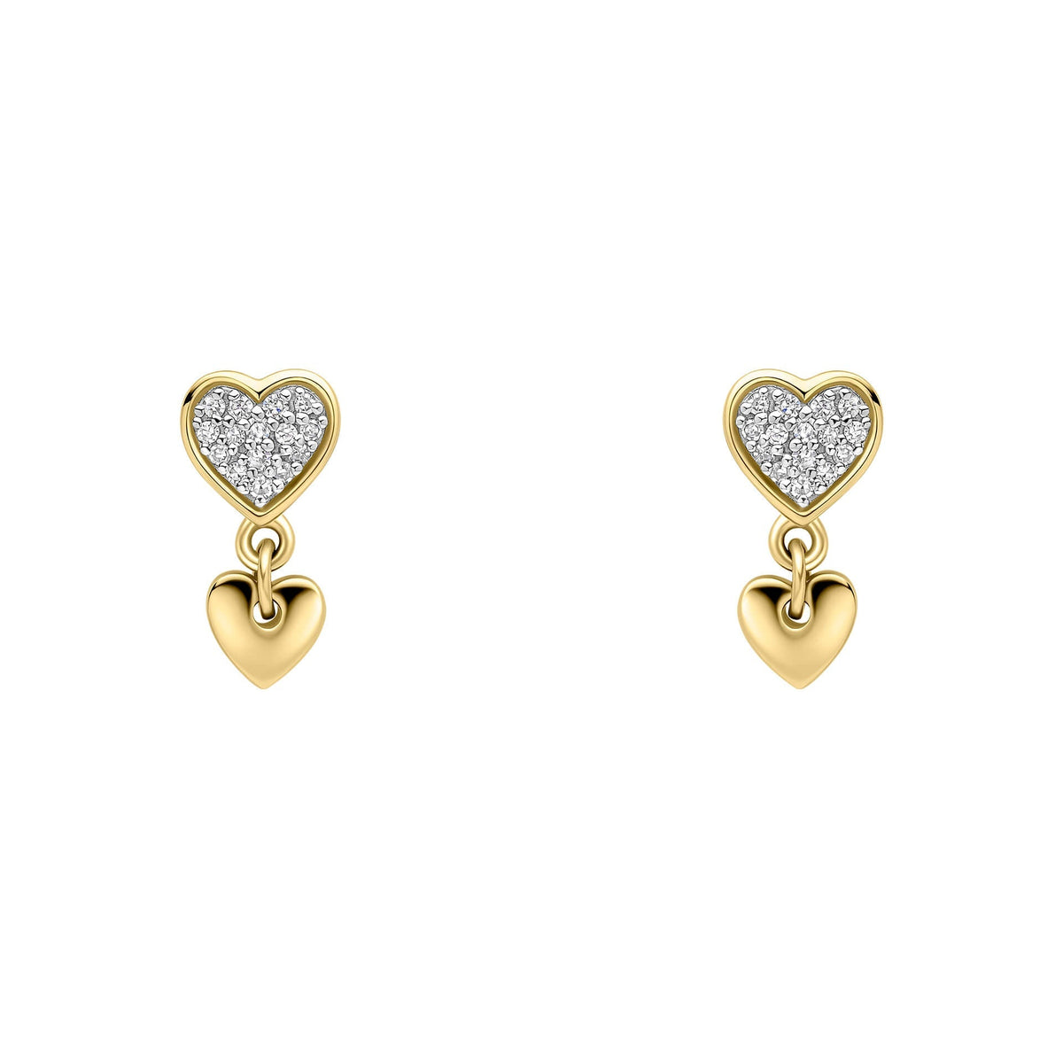 Elements Gold Double Heart Drop Earrings