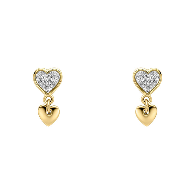 Elements Gold Double Heart Drop Earrings