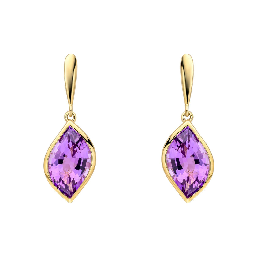 Pendientes Elements Gold en forma de gota de amatista con corte de llama